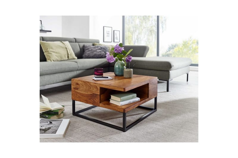Sofabord Wohnling Massivt træ 60 cm firkantet med bakke landstil - Møbler - Borde - Sofabord