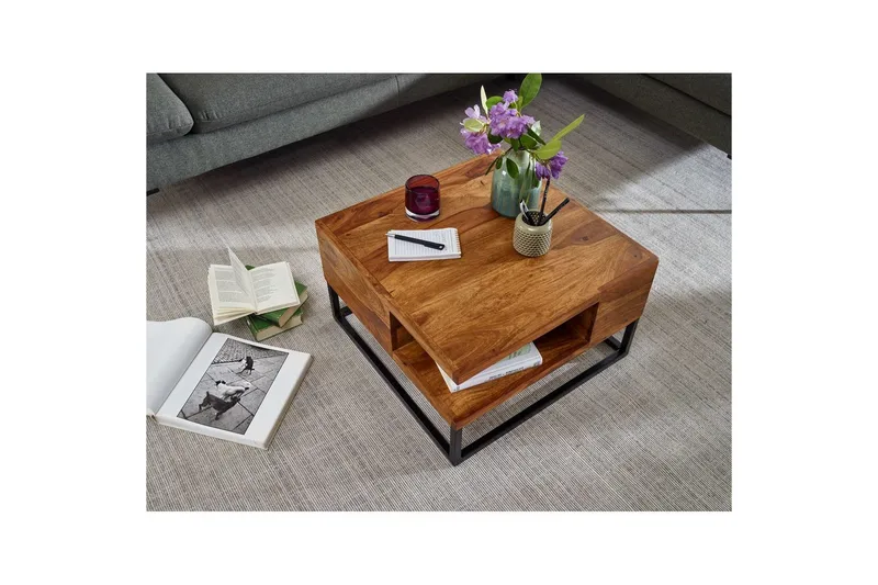 Sofabord Wohnling Massivt træ 60 cm firkantet med bakke landstil - Møbler - Borde - Sofabord