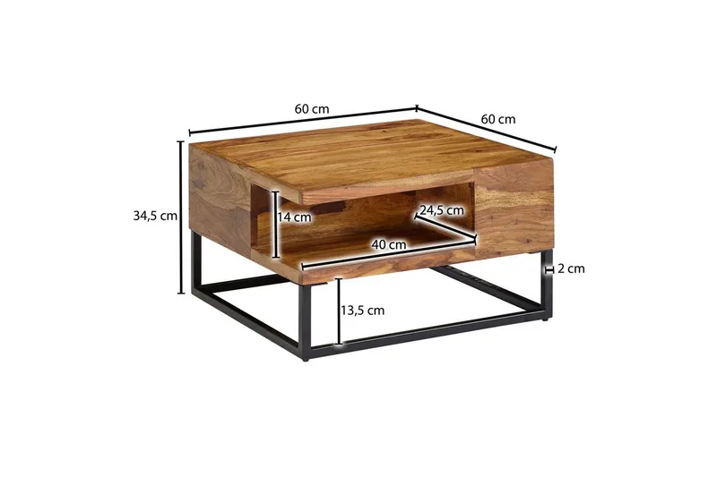 Sofabord Wohnling Massivt træ 60 cm firkantet med bakke landstil - Møbler - Borde - Sofabord