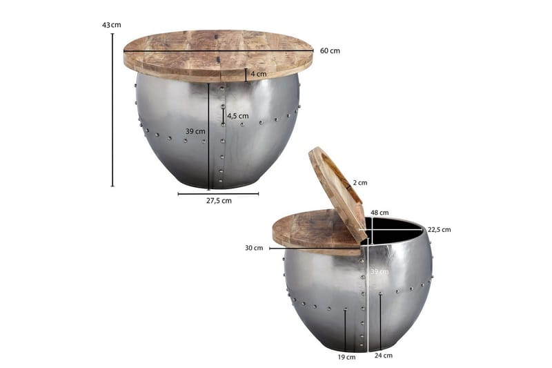 Sofabord Wohnling Massivt træ 60 cm Industriel nitteopbevaringsplads - Møbler - Borde - Sofabord