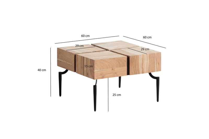Sofabord Wohnling massivt træ 60 cm kube, kvadrat, moderne stil lys brun - lys brun - Møbler - Borde - Sofabord