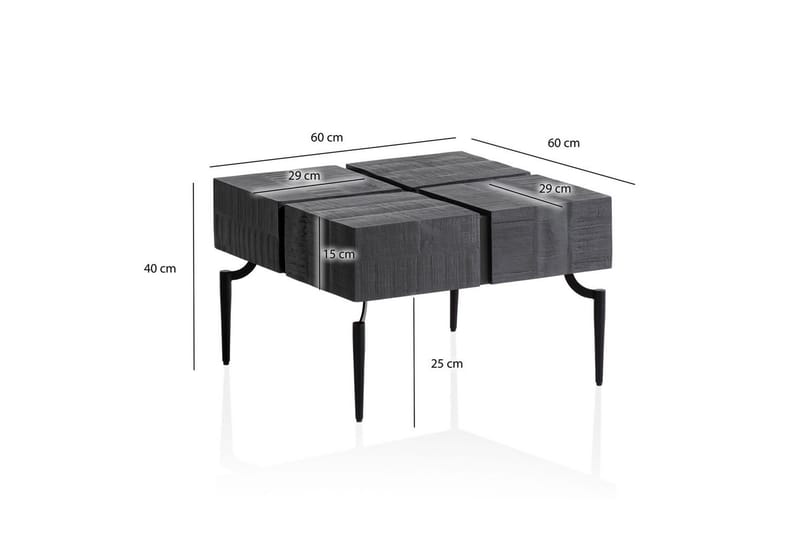 Sofabord Wohnling massivt træ 60 cm kube, kvadrat, moderne stil Sort - Sort - Møbler - Borde - Sofabord