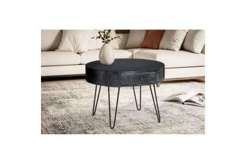 Sofabord Wohnling massivt træ 60 cm rundt med skuffe, landlig stil Sort - Sort - Møbler - Borde - Sofabord