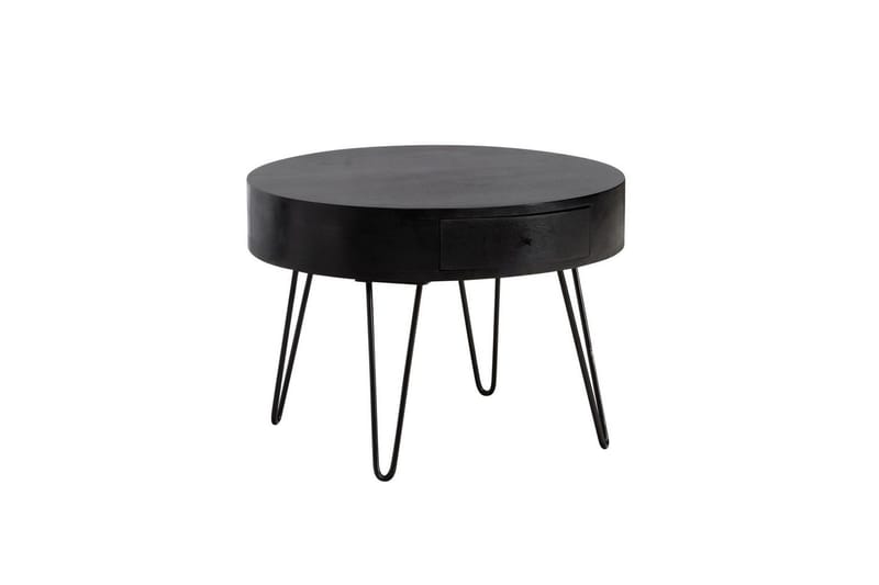 Sofabord Wohnling massivt træ 60 cm rundt med skuffe, landlig stil Sort - Sort - Møbler - Borde - Sofabord