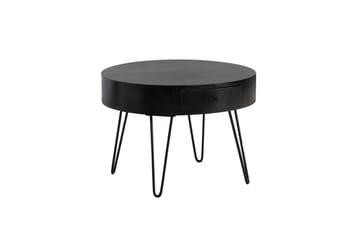 Sofabord Wohnling massivt træ 60 cm rundt med skuffe, landlig stil Sort - Sort - Møbler - Borde - Sofabord