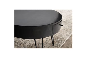 Sofabord Wohnling massivt træ 60 cm rundt med skuffe, landlig stil Sort - Sort - Møbler - Borde - Sofabord