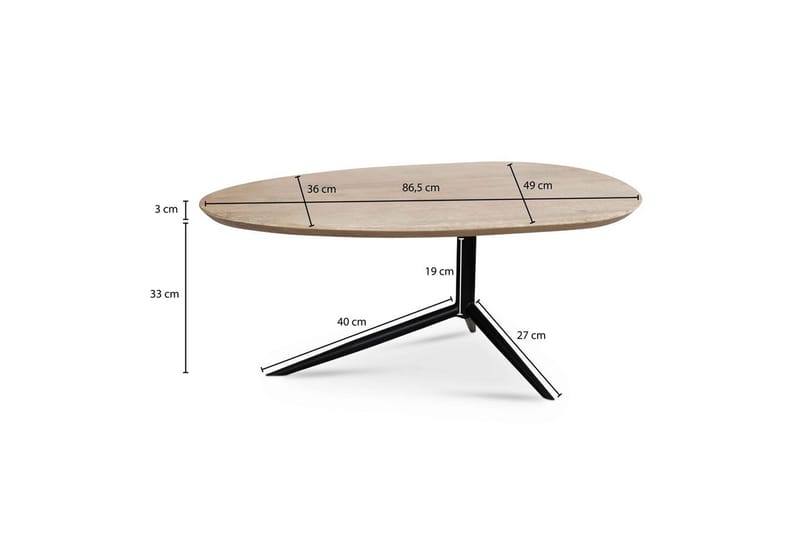 Sofabord Wohnling Massivt træ hvidvasket 86 cm oval moderne - Møbler - Borde - Sofabord