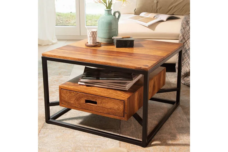 Sofabord Wohnling Massivt træ kvadratisk landhus med skuffebakke - Møbler - Borde - Sofabord