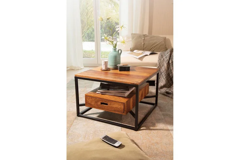 Sofabord Wohnling Massivt træ kvadratisk landhus med skuffebakke - Møbler - Borde - Sofabord