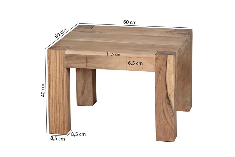 Sofabord Wohnling Massivt træ landhus klassisk håndlavet 60x60 cm, Akacietræ - 60x60 cm, Akacietræ - Møbler - Borde - Sofabord