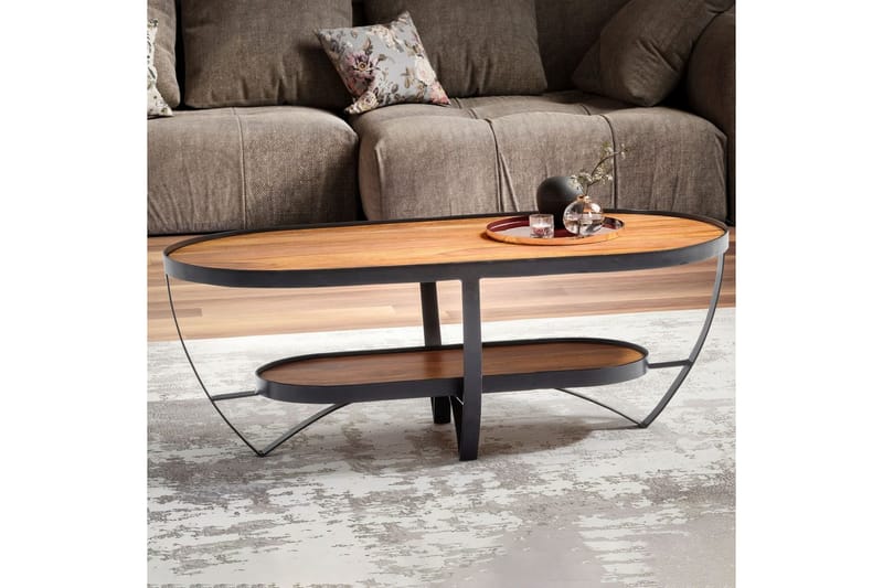 Sofabord Wohnling Massivt træ oval industriel look med opbevaring - Møbler - Borde - Sofabord