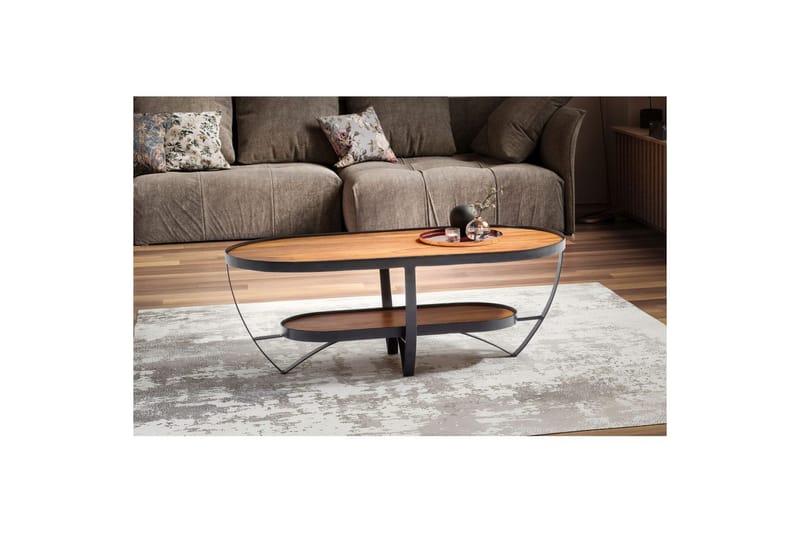 Sofabord Wohnling Massivt træ oval industriel look med opbevaring - Møbler - Borde - Sofabord