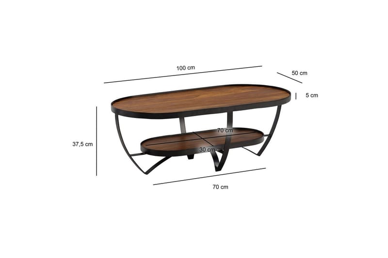 Sofabord Wohnling Massivt træ oval industriel look med opbevaring - Møbler - Borde - Sofabord