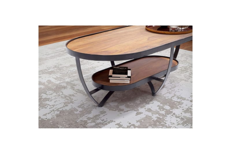 Sofabord Wohnling Massivt træ oval industriel look med opbevaring - Møbler - Borde - Sofabord
