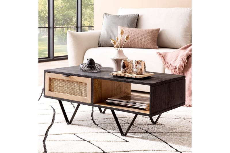 Sofabord Wohnling Massivt træ rattan med skuffe bicolor Moderne - Møbler - Borde - Sofabord