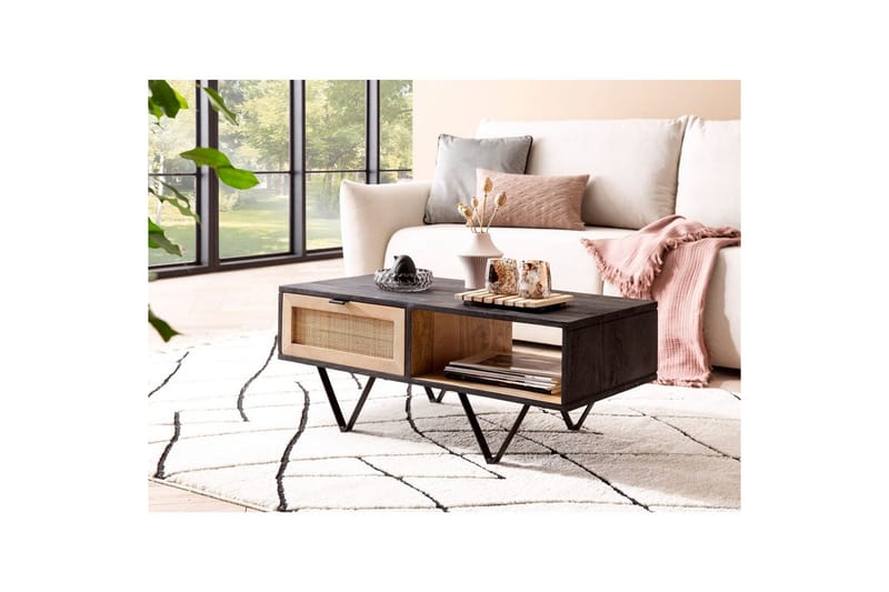 Sofabord Wohnling Massivt træ rattan med skuffe bicolor Moderne - Møbler - Borde - Sofabord