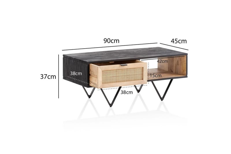 Sofabord Wohnling Massivt træ rattan med skuffe bicolor Moderne - Møbler - Borde - Sofabord