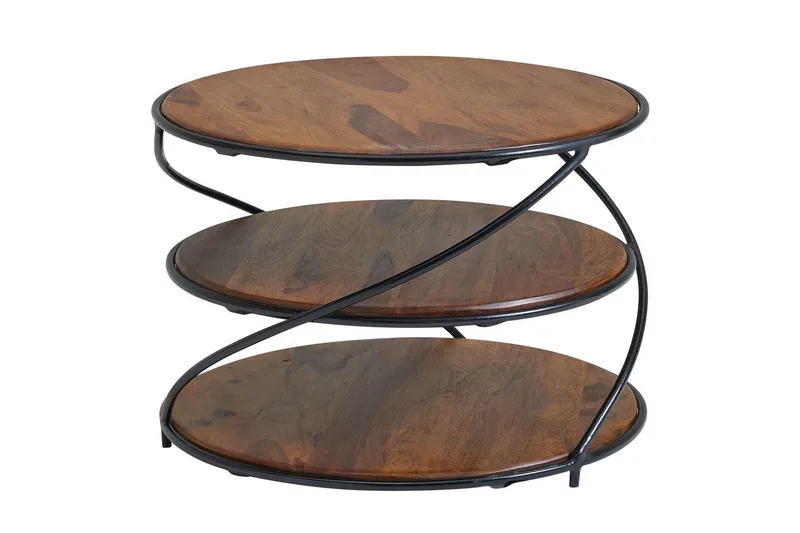 Sofabord Wohnling Massivt træ rund 58 cm med 2 bakker cirkel metalramme, undefined