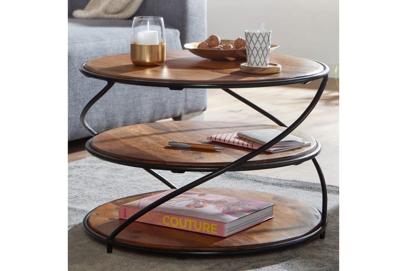 Sofabord Wohnling Massivt træ rund 58 cm med 2 bakker cirkel metalramme - Møbler - Borde - Sofabord