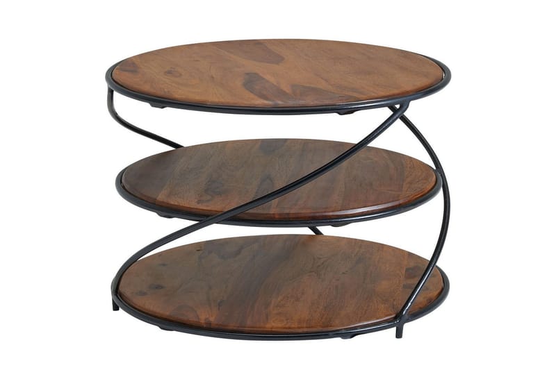 Sofabord Wohnling Massivt træ rund 58 cm med 2 bakker cirkel metalramme - Møbler - Borde - Sofabord
