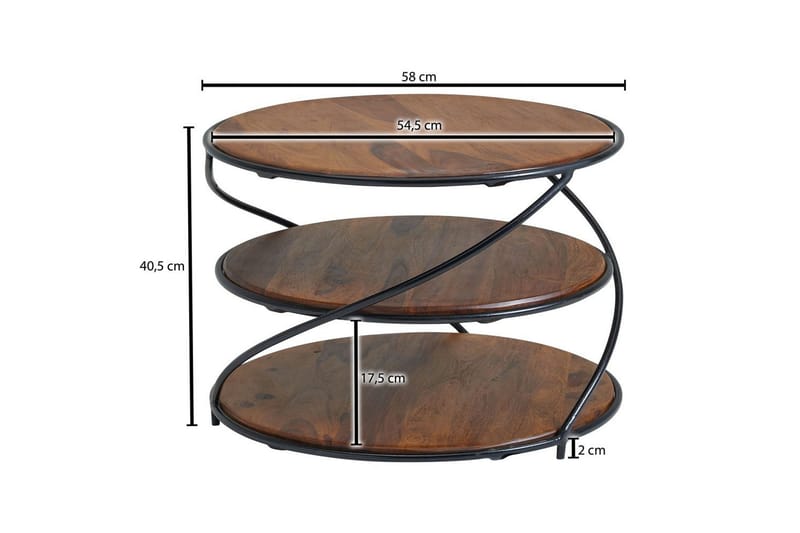 Sofabord Wohnling Massivt træ rund 58 cm med 2 bakker cirkel metalramme - Møbler - Borde - Sofabord