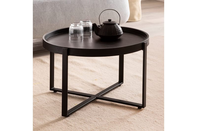 Sofabord Wohnling Massivt træ rund 60 cm med klassisk look metalramme moderne - Møbler - Borde - Sofabord