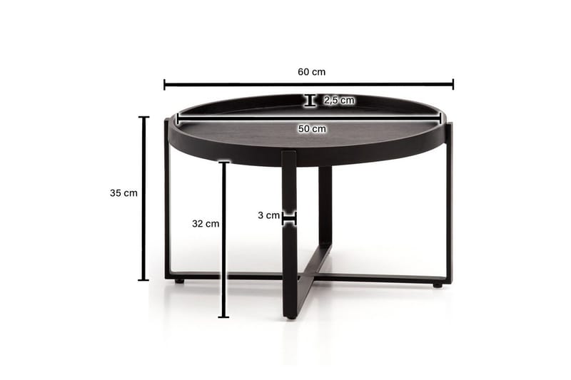 Sofabord Wohnling Massivt træ rund 60 cm med klassisk look metalramme moderne - Møbler - Borde - Sofabord