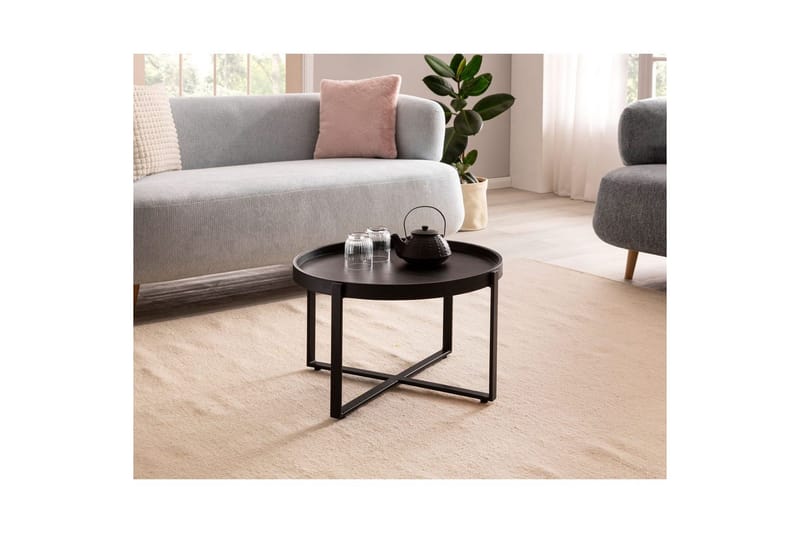 Sofabord Wohnling Massivt træ rund 60 cm med klassisk look metalramme moderne - Møbler - Borde - Sofabord