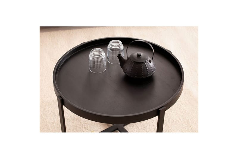 Sofabord Wohnling Massivt træ rund 60 cm med klassisk look metalramme moderne - Møbler - Borde - Sofabord