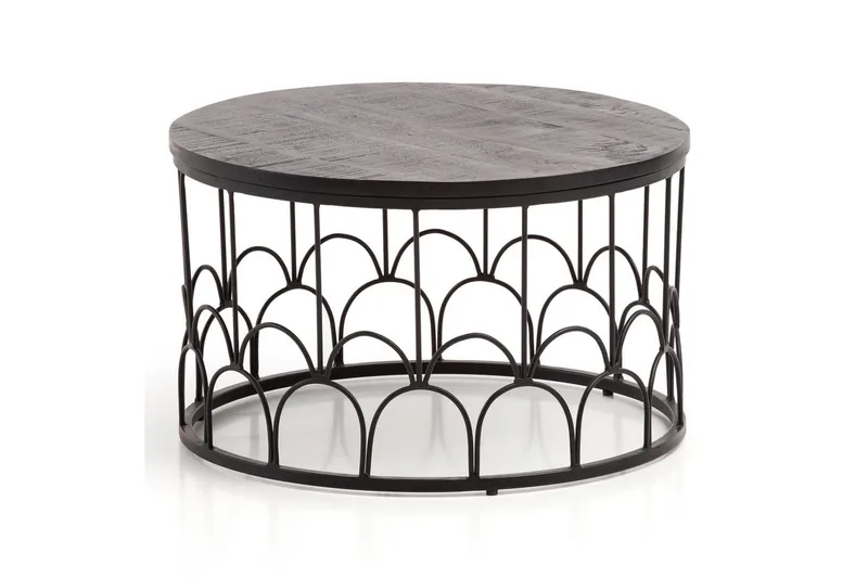 Sofabord Wohnling Massivt træ rund 60 cm med moderne metalramme moderne, undefined