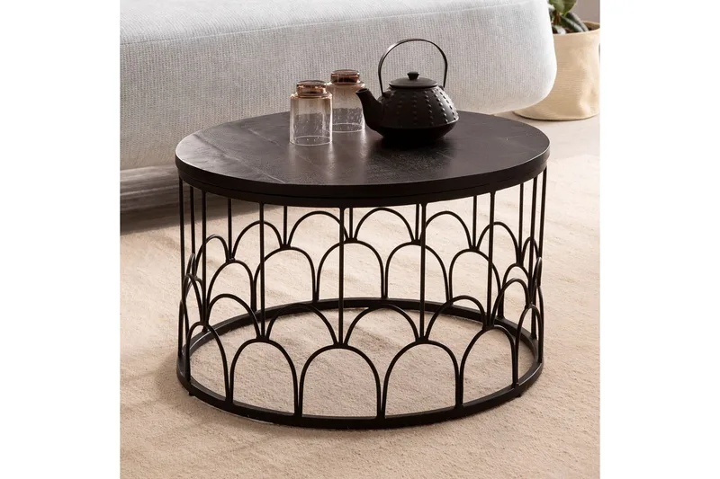 Sofabord Wohnling Massivt træ rund 60 cm med moderne metalramme moderne - Møbler - Borde - Sofabord