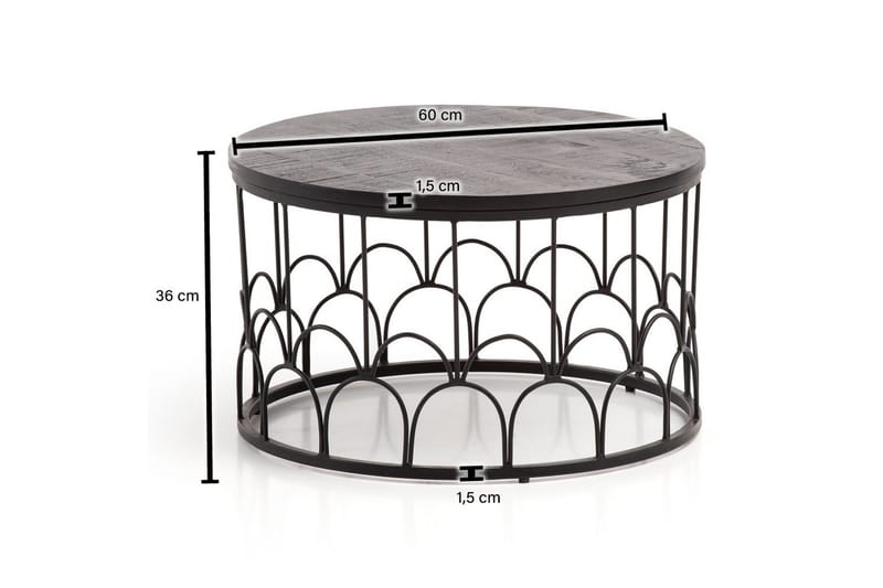Sofabord Wohnling Massivt træ rund 60 cm med moderne metalramme moderne - Møbler - Borde - Sofabord