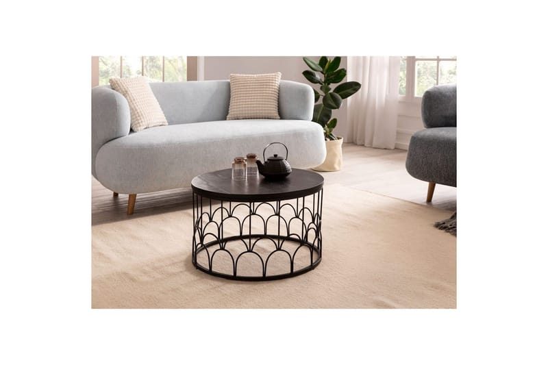 Sofabord Wohnling Massivt træ rund 60 cm med moderne metalramme moderne - Møbler - Borde - Sofabord