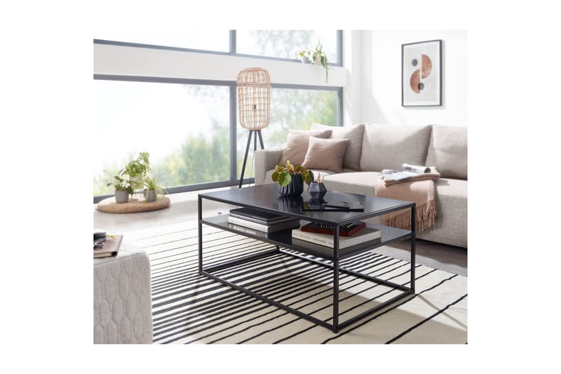 Sofabord Wohnling metallisk rektangulær med bakke, moderne stil Sort - Sort - Møbler - Borde - Sofabord