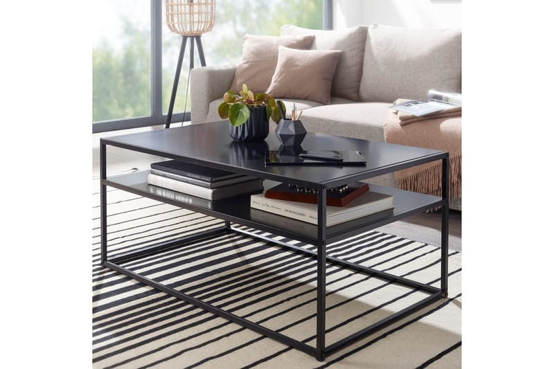 Sofabord Wohnling metallisk rektangulær med bakke, moderne stil Sort - Sort - Møbler - Borde - Sofabord