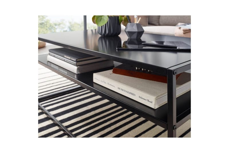 Sofabord Wohnling metallisk rektangulær med bakke, moderne stil Sort - Sort - Møbler - Borde - Sofabord