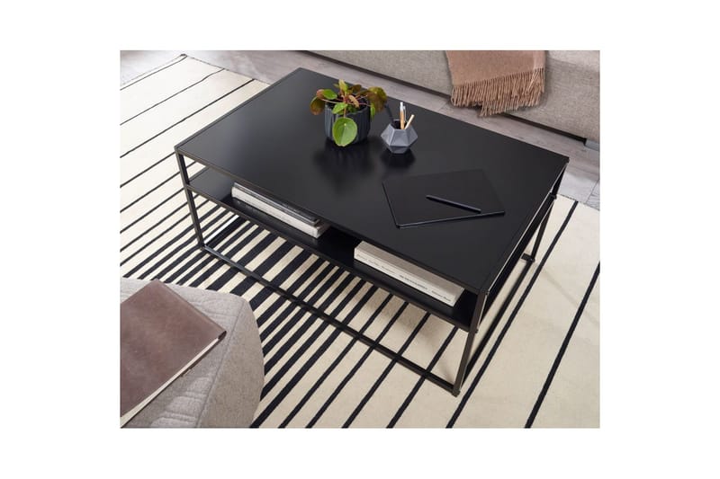 Sofabord Wohnling metallisk rektangulær med bakke, moderne stil Sort - Sort - Møbler - Borde - Sofabord