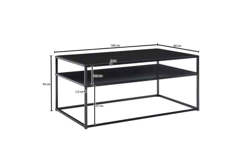 Sofabord Wohnling metallisk rektangulær med bakke, moderne stil Sort - Sort - Møbler - Borde - Sofabord