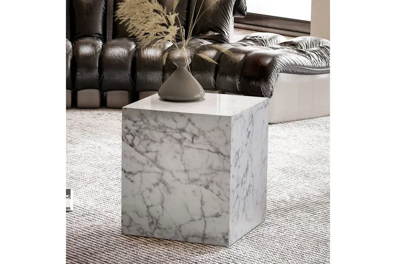 Sofabord Wohnling MONOBLOC marmorkig 40x40x45 cm, moderne stil Marmor Hvid - Marmor Hvid - Møbler - Borde - Sofabord