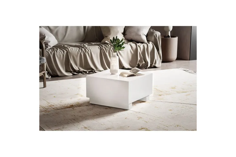 Sofabord Wohnling MONOBLOC moderne look, 60x60x35 cm, løberben Hvid - Hvid - Møbler - Borde - Sofabord