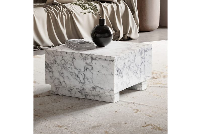 Sofabord Wohnling MONOBLOC moderne look, 60x60x35 cm, løberben Marmor Hvid - Marmor Hvid - Møbler - Borde - Sofabord