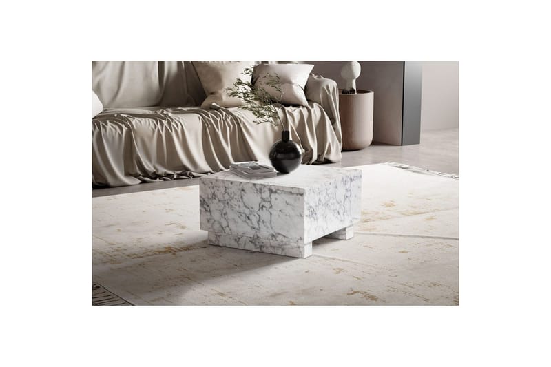 Sofabord Wohnling MONOBLOC moderne look, 60x60x35 cm, løberben Marmor Hvid - Marmor Hvid - Møbler - Borde - Sofabord