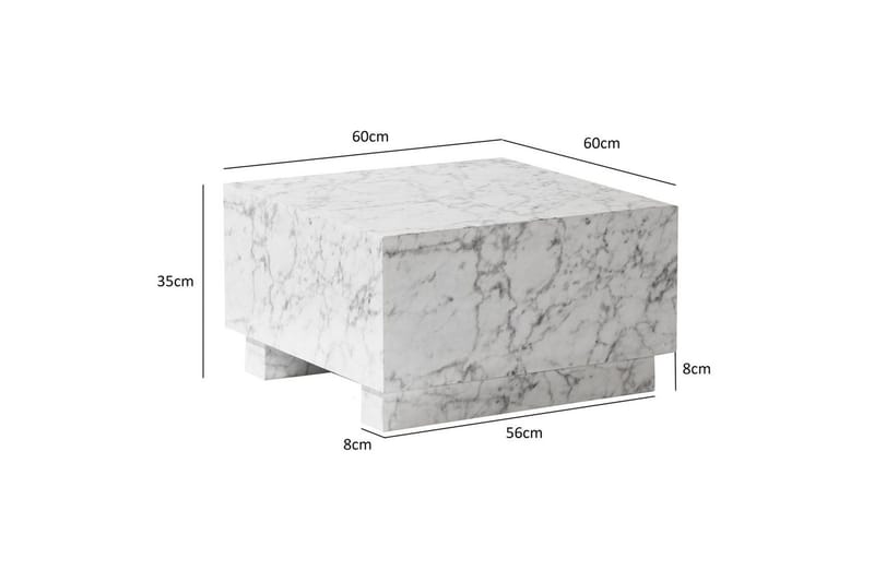 Sofabord Wohnling MONOBLOC moderne look, 60x60x35 cm, løberben Marmor Hvid - Marmor Hvid - Møbler - Borde - Sofabord