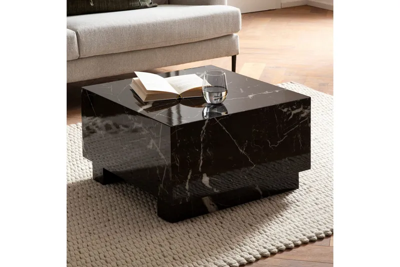 Sofabord Wohnling MONOBLOC moderne look, 60x60x35 cm, løberben Marmor sort - Marmor sort - Møbler - Borde - Sofabord
