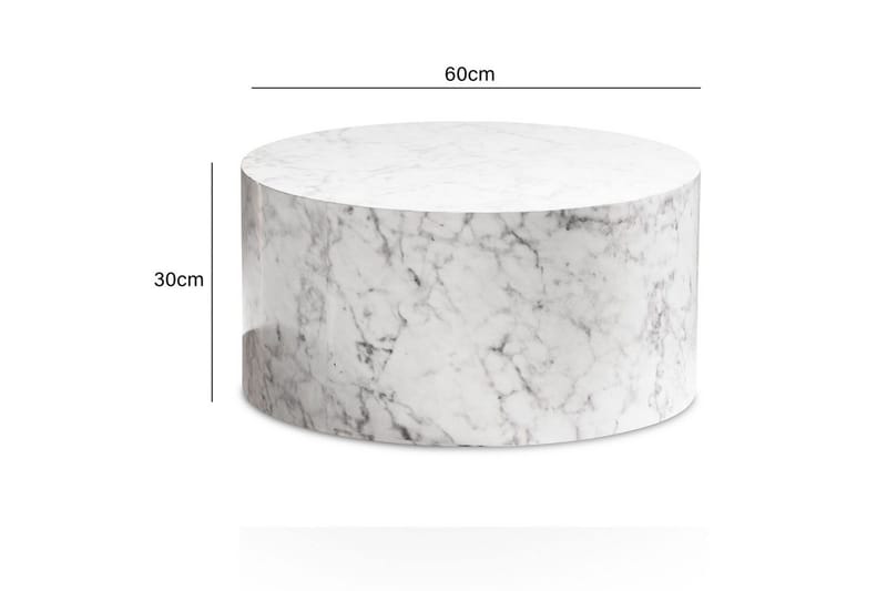 Sofabord Wohnling MONOBLOC rundt 60 cm, moderne stil Marmor Hvid - Marmor Hvid - Møbler - Borde - Sofabord