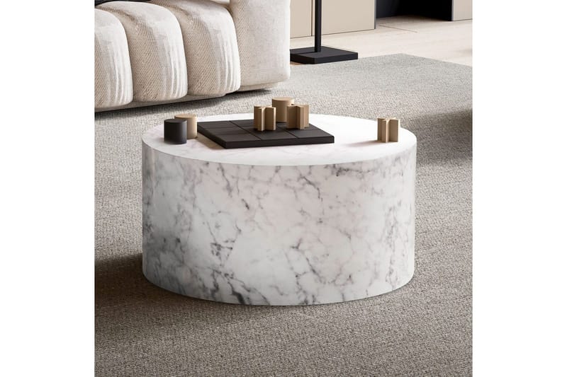 Sofabord Wohnling MONOBLOC rundt 60 cm, moderne stil Marmor Hvid - Marmor Hvid - Møbler - Borde - Sofabord
