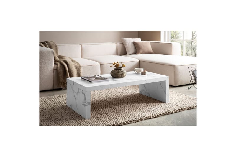 Sofabord Wohnling rektangulær 110 cm, stenoptik, moderne look Marmor Hvid - Marmor Hvid - Møbler - Borde - Sofabord