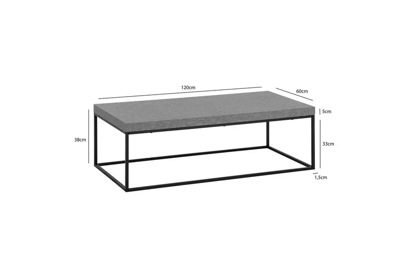 Sofabord Wohnling rektangulær 120 cm, stenoptik, moderne look Grå - Grå - Møbler - Borde - Sofabord