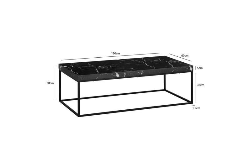 Sofabord Wohnling rektangulær 120 cm, stenoptik, moderne look Marmor sort - Marmor sort - Møbler - Borde - Sofabord