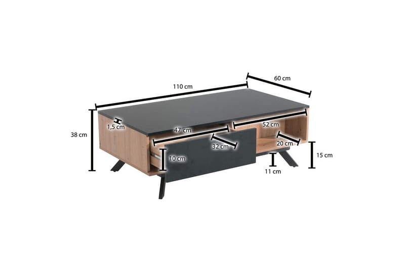 Sofabord Wohnling Rektangulær MDF eg look med stor skuffe bakke moderne look - Møbler - Borde - Sofabord